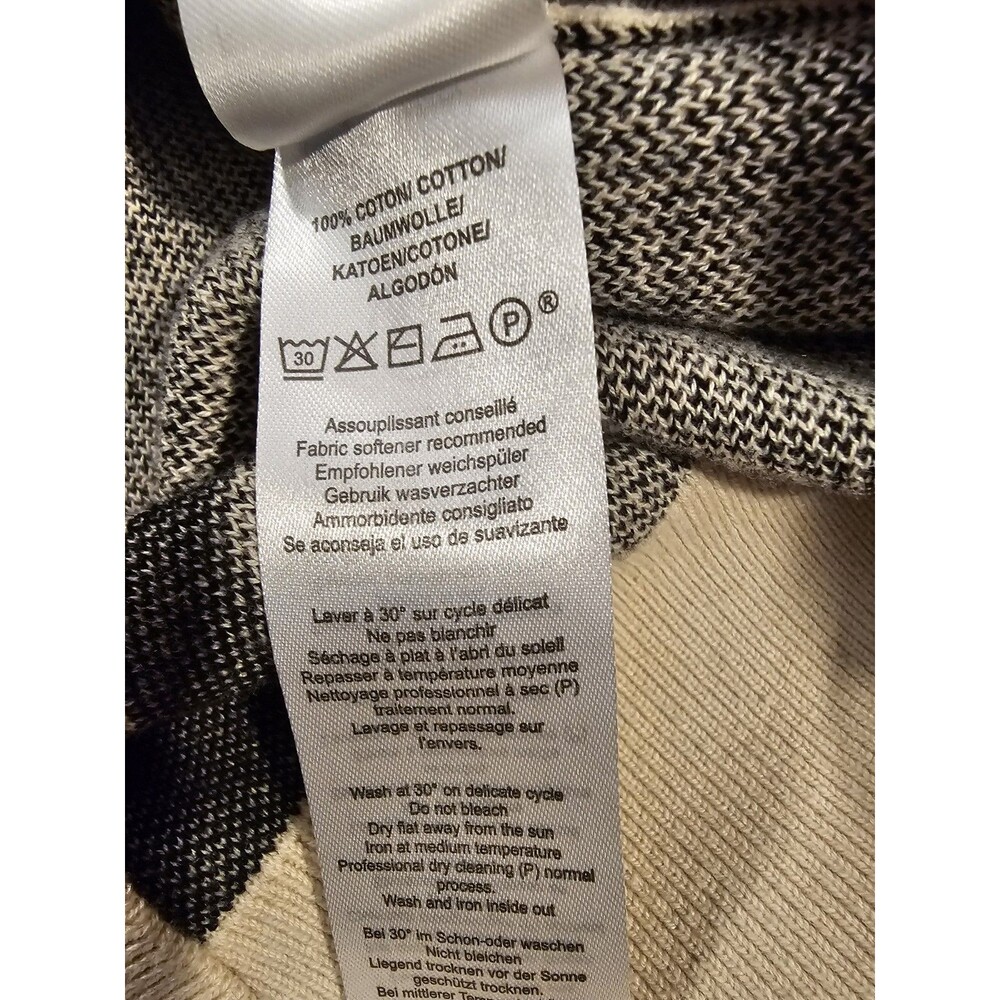 Saint James Cotton Polo Collar Cardigan Sweater Abstract Floral Cream Black Sz 8 - Picture 8 of 10
